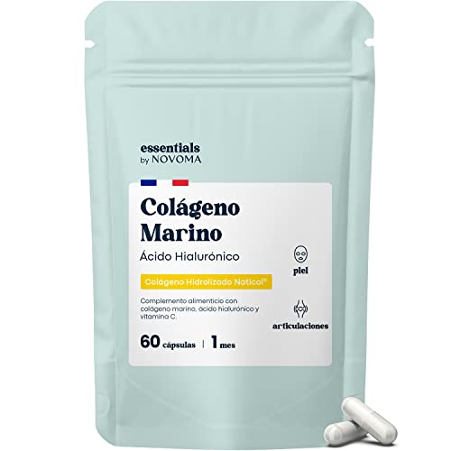 Colágeno Marino con Ácido Hialurónico + Vitamina C, Suplemento Piel, Articulaciones y Huesos, 60 Cápsulas para 1 mes, Alta Dosis de Colágeno Hidrolizado Puro NATICOL, Essentials by Novoma