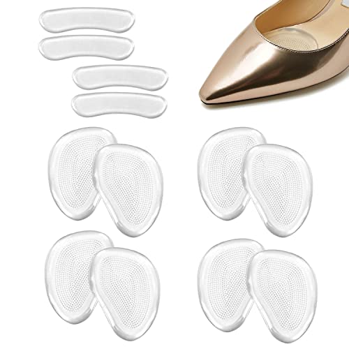4 pares de plantillas de tacón alto, gel suave alivia el dolor metatarsiano, plantilla de gel transparente antideslizante, se adapta a cualquier zapato