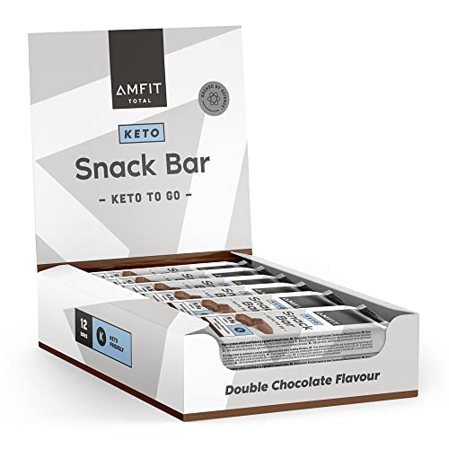 Marca Amazon - Amfit Nutrition Barritas Keto, Sabor doble chocolate - Paquete de 12 x 45g