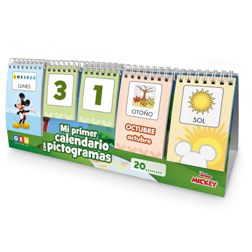 Calendario de Escritorio para Niños Disney - Calendario Atemporal Aprende Días Meses Estaciones y Tiempo Atmosférico - Con pestañas combinables con ilustraciones de Mickey, Minnie y sus amigos