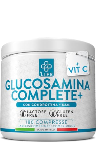 GLUCOSAMINA CONDROITINA MSM con Vitamina C 180 Tabletas PiuLife® • Articulaciones Suplementos Bienestar y Mantenimiento • Regenerar Cartilago