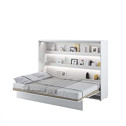 Cama plegable Bed Concept horizontal, 140 x 200 cm, color blanco lacado