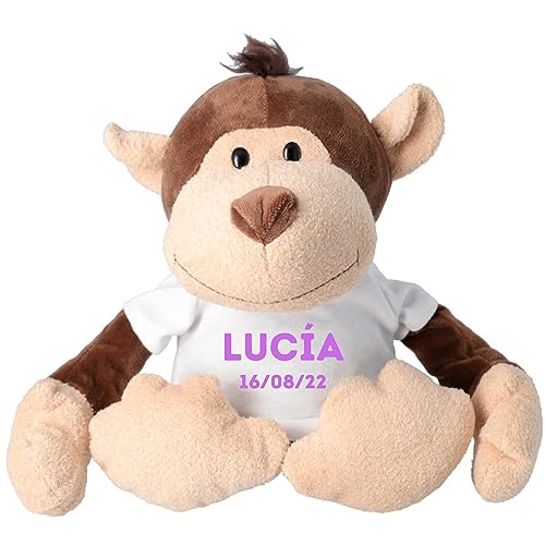 Grupo Darik Peluche Personalizado Mono con Camiseta Personalizada con Nombre y Fecha (23cm)