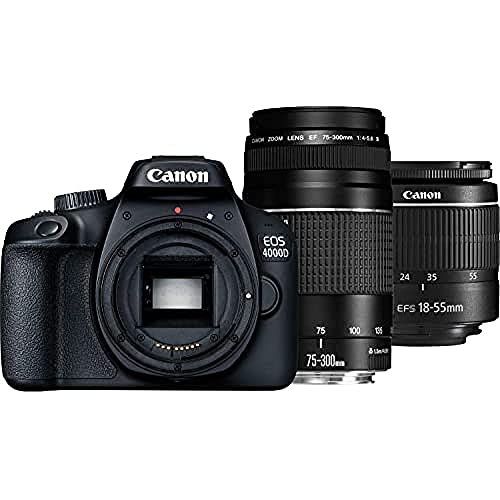 Canon EOS 4000D + 18-55 DC + 75-300 DC Cuerpo de la cámara SLR 18 MP 5184 x 3456 Pixeles Negro - Cámara digital (18 MP, 5184 x 3456 Pixeles, Full HD, 436 g, Negro)