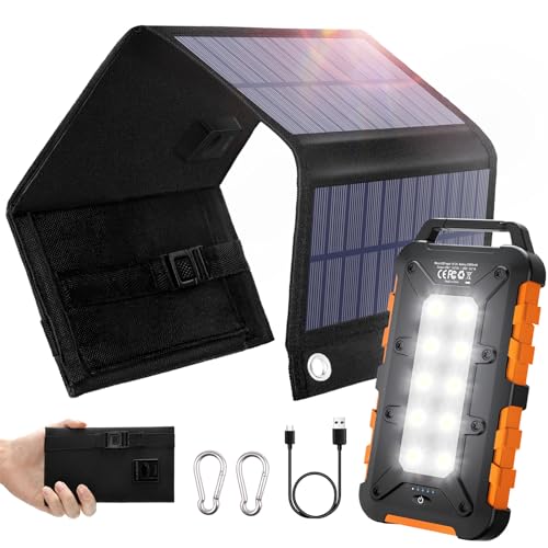 Cargador Solar 20000mAh con Panel Solar Plegable de 8W PD Solar Powerbank de 15W QC3.0 USB C de Carga Rápida y Batería Externa de 4 Salidas Cargador Portátil para Teléfonos Móviles, Camping, Outdoor