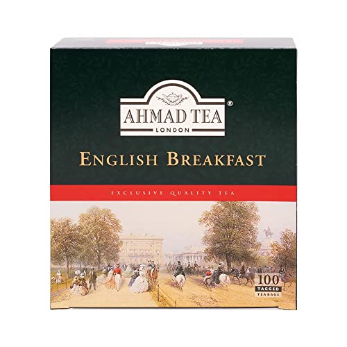 Ahmad Tea - English Breakfast - Té de desayuno negro - Té de Assam y Ceylon - Bolsitas de té de doble cámara con cinta con 2 g de té por ración - 100 bolsitas de té