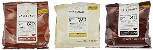 Callebaut 3 x 400g Bundle - Cobertura de Chocolate con Leche, Negro & Blanco Belga - Finest Belgian Chocolate (Callets) Lote de 3 x 400g