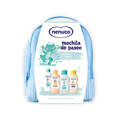 Nenuco Pack Bebé Mochila de Paseo color azul, contiene colonia, jabón, champú y leche hidratante, 1 Paquete con 4 productos x 200 ml