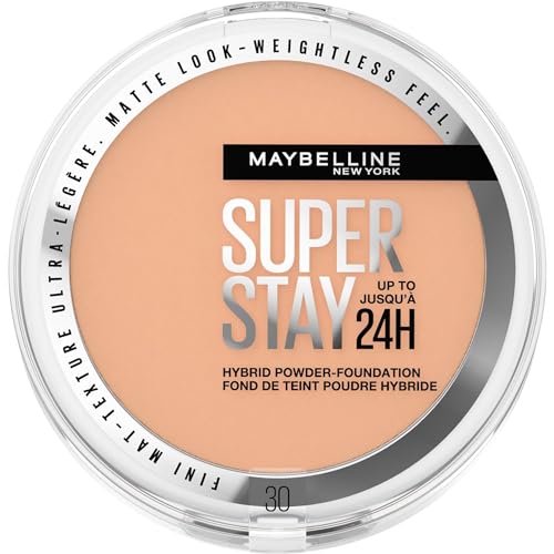 Maybelline New York Superstay Híbrido 24H Base de Maquillaje en Polvo, Súper Cobertura, Súper Ligera, Hasta 24H, Tono 30