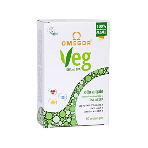 OMEGOR® VEG Omega 3 Vegan - Aceite algal único certificado IFOS | 250 mg de DHA y 125 mg de EPA por cápsula | 60 cápsulas, suministro de 2 meses | 100% Vegan