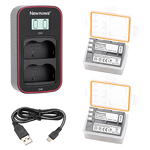 Newmowa EN-EL3 Batería de Repuesto (Paquete de 2) y Cargador USB Dual con Pantalla LCD Inteligente para Nikon EN-EL3 y Nikon D50, D70, D70s, D80, D90, D100, D200, D300, D300S, D700
