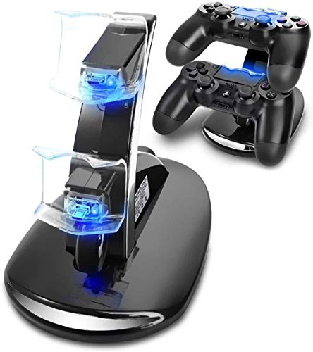 Ozvavzk Dock Station Stand Compatible for PS4 Dual USB Base Controller PS4 Stand con Indicador LED Compatible con Sony Playstation 4/PS4 Pro/PS4 Slim Mando Inalámbrico Gamepad