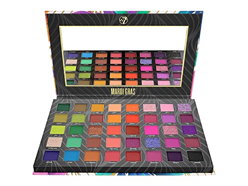 W7 | Mardi Gras Pressed Pigment Palette | 40 Colors: Pinks, Greens, Oranges, Reds, Yellows | Matte, Shimmer, Metallics | Rainbow, Pride, Festival Makeup | Vegan, Cruelty Free Makeup by W7 Cosmetics