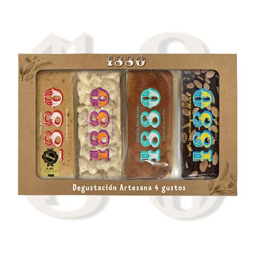 1880 - Degustación Turrones Artesana 4 gustos, Turrón de jijona, Turrón de Alicante, Turrón de Yema, Turrón de Chocolate, 4 x 75g, Pack de 300g