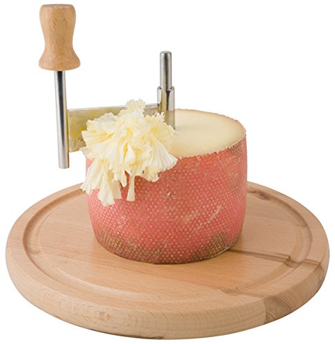 Cortadora de queso APS con tapa, Ø 22cm, H: 15cm, madera de haya, acero inoxidable, corta en rodajas finísimas los floretes de quesos duros como el Tête de Moine