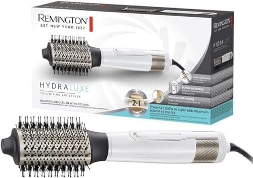 Remington AS8901 Hydraluxe - Cepillo de Aire, Moldeador de Pelo, Tecnología Hydracare, Cepillo Secador, Acondicionamiento Iónico, Cerámica, 1200W, 3 Temperaturas y 2 Velociades, Blanco