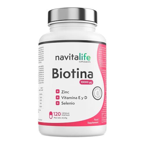 Biotina para el Cabello 10.000 mcg + Vitamina D3 + E + Zinc + Selenio | Potente anticaída cabello | Piel y Uñas radiantes | Alta biodisponibilidad. Suministro para 4 meses. VEGANO