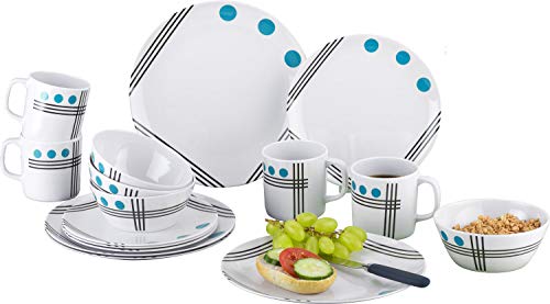 Berger Vajilla de melamina | vajillas completas | platos camping | platos melamina de 16 piezas, diseño de lunares, color azul