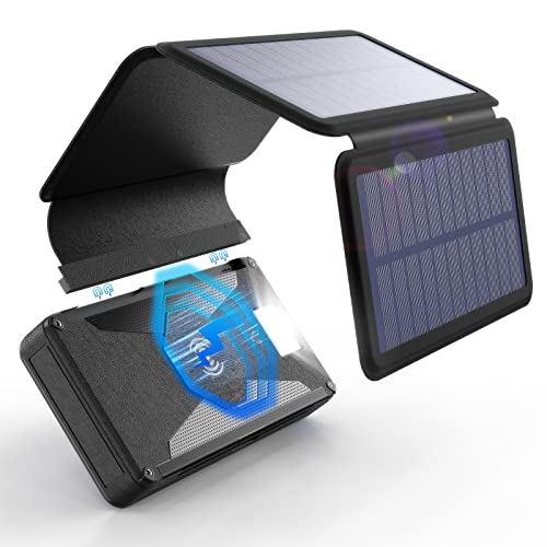Bogseth Cargador Solar 30000mAh,Power Bank Solar Impermeable con 4 Paneles Solares y 2 Salidas, USB C Solar Power Bank Cargador Portátil para Camping al Aire Libre, Célula Solar para Teléfono Móvil