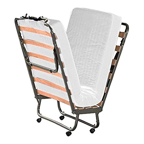 Cortassa - Cama plegable con colchón de espuma viscoelástica Memory Foam de 10 cm - Somier individual con listones de madera de 80 x 200 cm - Cama ahorra espacio con ruedas