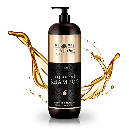 Champú Argan Deluxe para mujeres y hombres – Tratamiento capilar para cabellos secos, quebradizos y lisos de peluquería – Limpieza de cabello con aceite de argán de Marruecos – 1000 ml