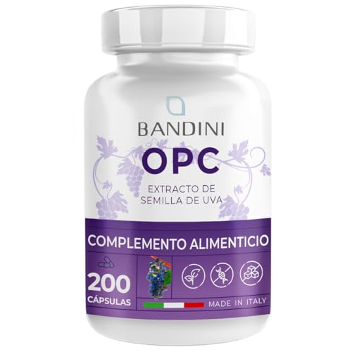 Bandini® OPC Extracto de Semilla de Uva 1000mg (95%) - 200 Cápsulas de Pura Uva Europea - Resveratrol y Vitamina C - Antioxidante Natural para la Circulación, Proantocianidina Oligomérica