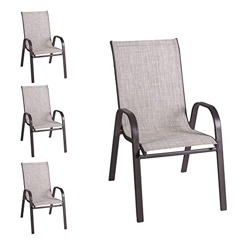 LOLAhome Pack de 4 sillas de jardín Neila apilables ergonómicas de Acero y textileno Marrones