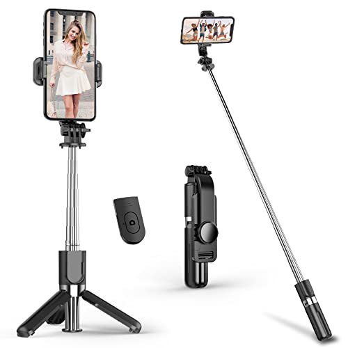 Mini Palo Selfie Trípode, Deerfun Extensible Bluetooth Selfie Stick y Soporte de Trípode de Teléfono con Control Remoto Inalámbrico Desmontable Compatible con iPhone 12 11 Pro XR MAX,