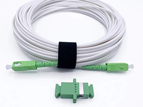 Elfcam® - Cable de Fibra Óptica SC/APC a SC/APC Monomodale Simplex, Entrega con Adaptador para Extensión de Fibra Óptica, Compatible con FTTH Fibra, Blanco (15M)