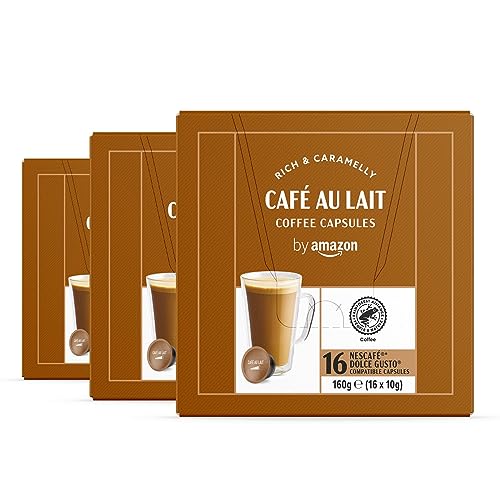 By Amazon Café con Leche en Cápsulas compatibles con Dolce Gusto, 48 porciones (3 paquetes de 16) - Rainforest Alliance Certified