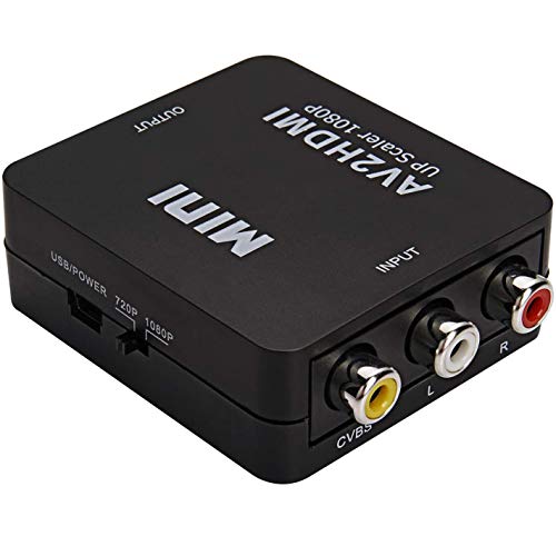 RCA a HDMI, Yizhet Convertidor de Video 1080PAV a HDMI con Cable de Alimentación USB para PC/Laptop/Xbox/PS4/PS3/TV/STB/VCR/Cámara/DVD(Negro