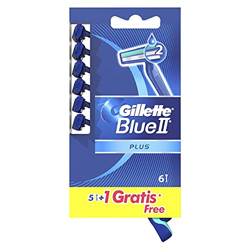Gillette BlueII Plus Maquinillas Desechables para Hombre 5+1, Dos Hojas de Afeitar, Cabezal Fijo