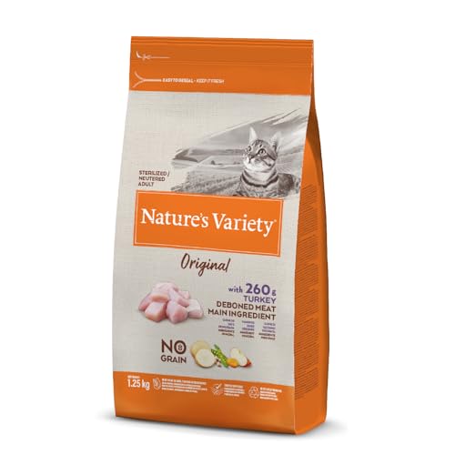 Nature's Variety Original No Grain, Pienso para Gatos Adultos Esterilizados, Sin cereales, con Pavo deshuesado, 1,25kg