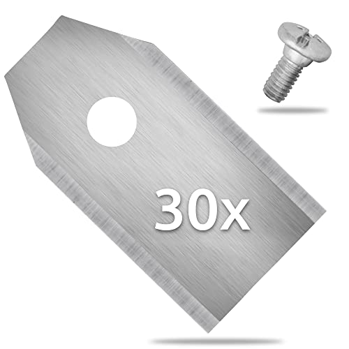 ECENCE 30x cuchillas de repuesto acero inoxidable compatible con Husqvarna compatible con Gardena compatible con McCulloch ROB Flymo Yardforce Matrix Grizzly Brast - Incluye tornillos