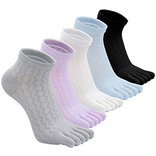 PUTUO Calcetines de cinco dedos para deporte, mujer, calcetines de algodón, suave y transpirable, EU36-42, 5 pares