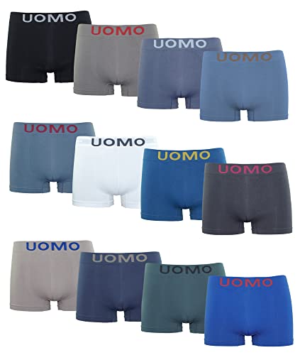 Channo Calzoncillos de Hombre, Boxer Lycra, sin Costuras Liso y con Color Uniforme - Pack 12, Multicolor Liso, L