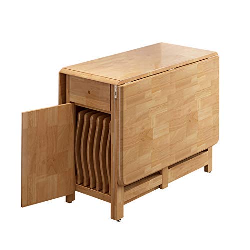 Mesa de comedor y silla plegable Z6 Household, mesa rectangular que se mueve con ruedas, de madera natural