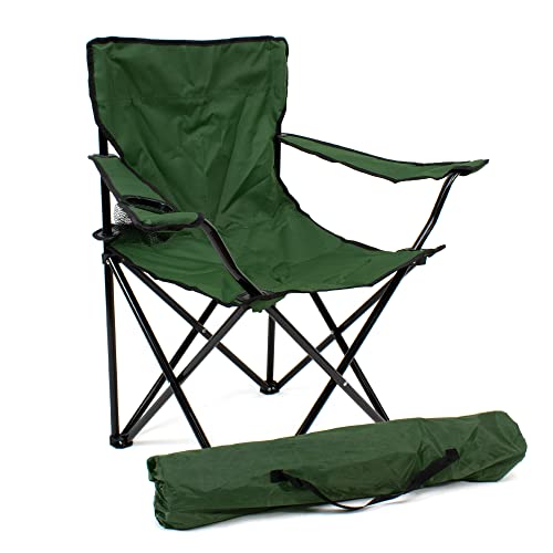 The Secret Home - Silla de Camping Plegable con Reposabrazos - Color Verde - Asiento Portátil y Ultraligero para Exteriores - Ideal para Acampada, Camping, Pesca, Trekking