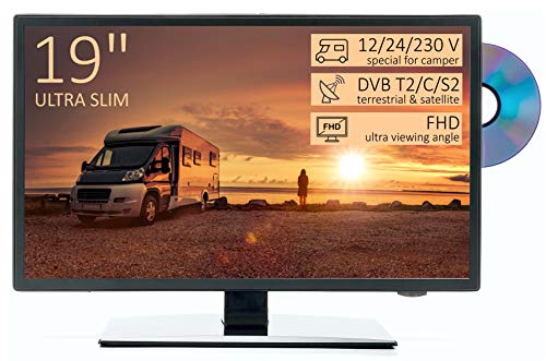 TV HD 19' para Autocaravana - DVD/USB/Ci+/Hdmi - 12/24/230V - Vesa - Ultra Slim Design