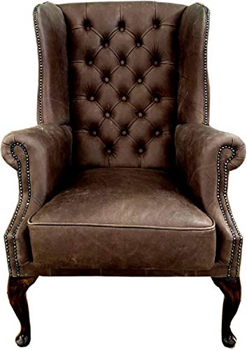 Casa Padrino sillón orejero Chesterfield de Cuero Vintage marrón/marrón - Sillón de salón - Sillón Chesterfield - Muebles de Salón Chesterfield