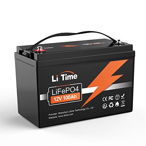 LiTime Bateria Litio 12V 100Ah, hasta 15000 Ciclos y 10 Años de Vida, Batería Lifepo4 con 100A BMS, Baterias Solares para Caravana Energía de Respaldo Aplicación Fuera Red Barco Motor de Arrastre