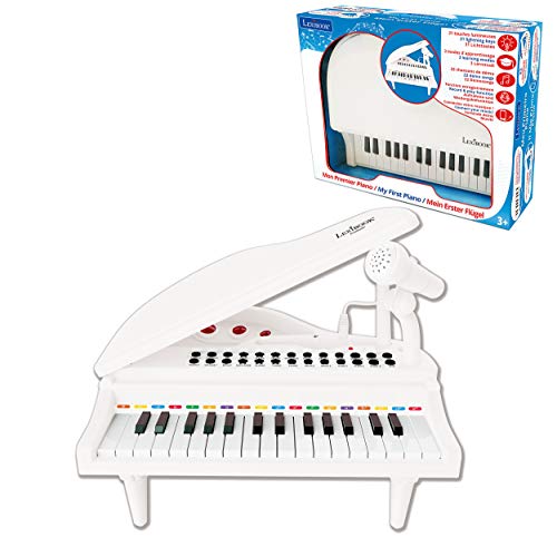 Lexibook Primer Piano para niños, Teclas de iluminación, Modo de Aprendizaje, 29 x 31 cm, Ajuste de Tempo y Volumen, 3+, Blanco