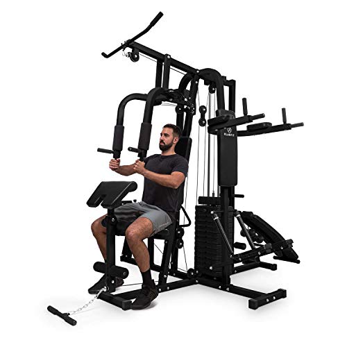 Klarfit Ultimate Gym 9000 Maquina Multifuncion Musculacion con Pesas para Gimnasio en Casa, Barra de Dominadas Musculatura de Espalda, Banco Musculación Multifuncional, Maquina Musculacion con Stepper