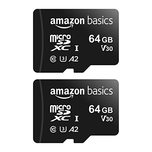 Amazon Basics - MicroSDXC, 64 GB, con Adaptador SD, A2, U3, velocidad de lectura hasta 100 MB/s, 2 unidades