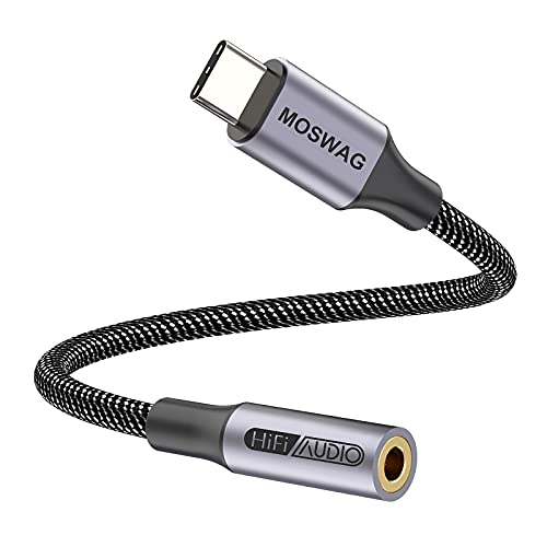 Adaptador USB Tipo C a Conector para Auriculares de 3,5 mm, Adaptador de Audio MOSWAG Cable USB C a Llave Auxiliar para Samsung Galaxy S21 S20 Ultra S20 + Note 20 10 S10 S9 Plus, Pixel 4 3 2 XL