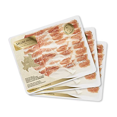 Lardo Speziato, 3 bandejas de manteca de cerdo pre-cortada, Salumi Pasini, 70 gr c/u
