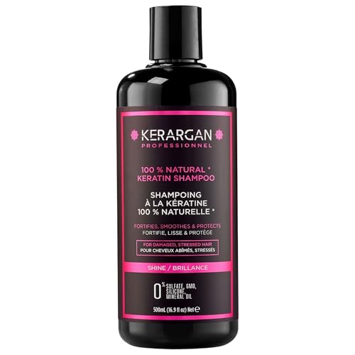 Kerargan - Champú con queratina y aceite de argán para fortalecer y proteger el cabello - Cabello seco - Sin sulfatos, parabenos ni siliconas - 500 ml