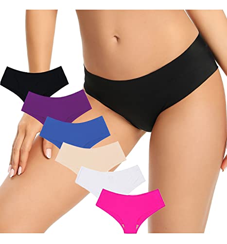SHEKINI Braguita Invisible sin Costuras de Cintura Baja de Color Puro Bragas de Estilo Bikini por la Cadera Ropa Interiorpara Mujer Pack de 4/6 (D, M)