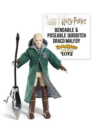 BendyFigs The Noble Collection Harry Potter Draco Malfoy Quidditch - Noble Toys 16 cm Bendable Posable Muñeca Colectiva con Soporte y Mini Accesorios