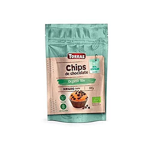 Torras - Chips de Chocolate Negro - Producto Natural - 52% Cacao - Ideal para Hornear - Aroma de Vainilla - Pepitas para Postres - Sin Gluten - Apto para Veganos - 200 g